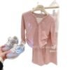 2025 New Preppy Style Girls' Spring Autumn Set, Casual Zip-Up Hoodie, Korean Loose Fit Big Kids
