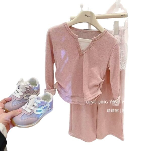 2025 New Preppy Style Girls' Spring Autumn Set, Casual Zip-Up Hoodie, Korean Loose Fit Big Kids