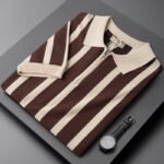 Men's Striped Knitted Polo Shirt - Retro Zip Neck Short Sleeve Top