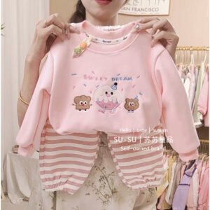 Girls' 3D Embroidery Set, Long Sleeve Embroidered Cartoon Two-Piece