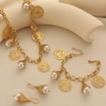 Lily of the Valley Coin Pendant Necklace, Bracelet & Flower Earrings Gold-Plated Set