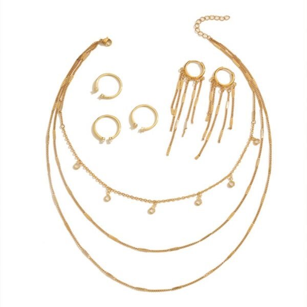 Brass Gold-Plated Pressed Sheet Necklace Chain Three-Piece Set with Ring