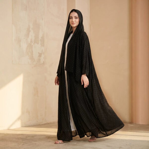 LN197 Beaded Long Cardigan with Batwing Sleeves and Headscarf (One Size)