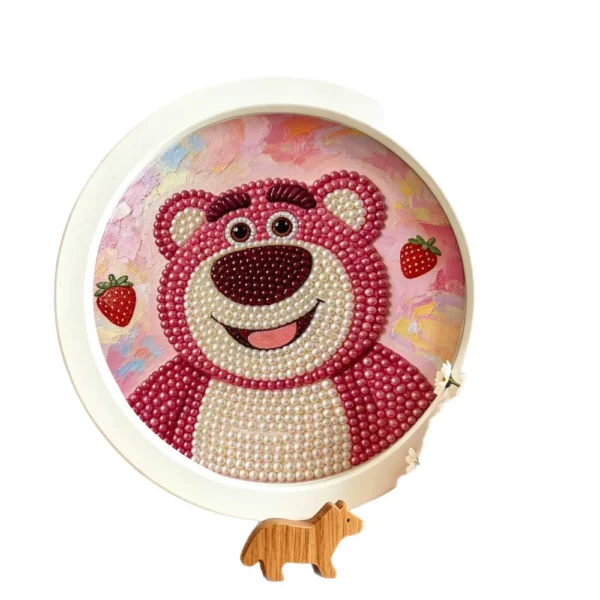 Round Handmade Pearl Diamond Painting DIY Kit, Cute Animal Portrait with Frame