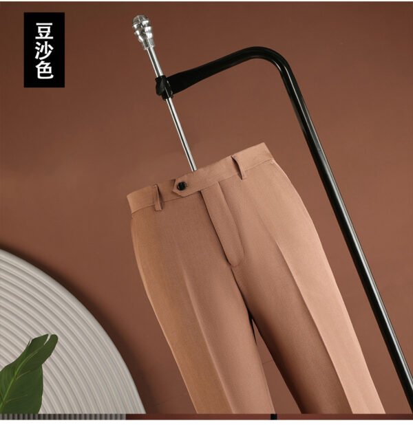 Bean paste powder (single piece of pants) Whale Lion Men's Casual Business Straight-Leg Dress Pants Versatile Fashion Simple Mid-High Waist Wrinkle-Resistant Non-Iron Pants