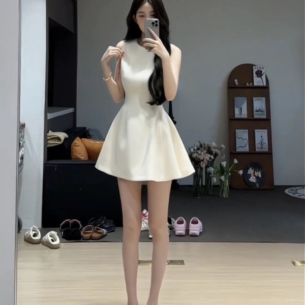 Elegant Slim-fit Sleeveless Vest Dress Women's Summer All-match Short Skirt Small Waist A-line Skirt
