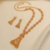 Middle Eastern Hollow Filigree Bell-Shaped Long Necklace Earrings Set