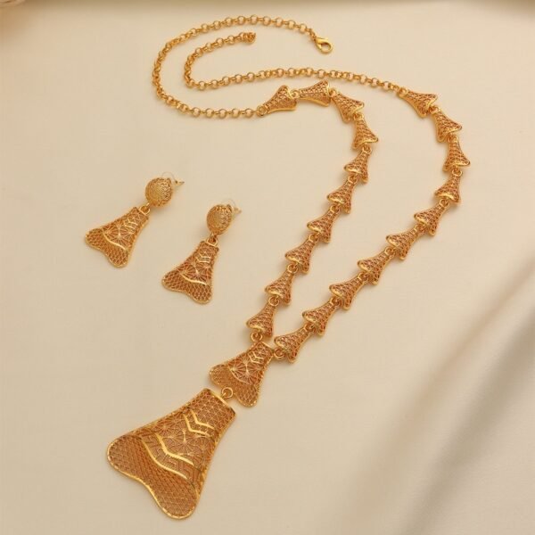 Middle Eastern Hollow Filigree Bell-Shaped Long Necklace Earrings Set