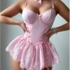 Cross-Border Foreign Trade European and American New Sexy Lingerie Sexy Women's Lace Mesh Bow One-Piece Skirt Sexy Suit