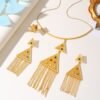 Middle Eastern Ethnic Necklace Set with Gold Tassel Earrings Clavicle Chain 2 Middle Eastern Ethnic Necklace Set with Gold Tassel Earrings Clavicle Chain