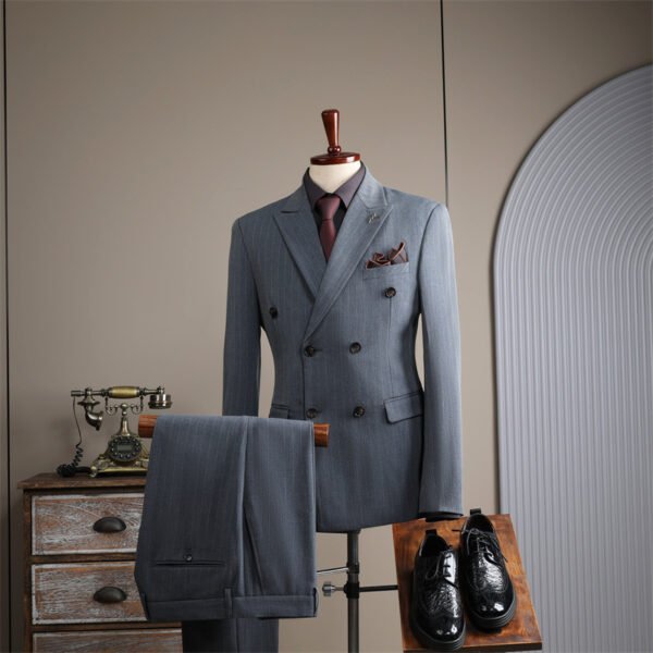 Fog Grey (Suit Vest Pants) Blue Double-Breasted Suit Men's Formal British Fashion Wedding Groomsman Suit Business Casual Suit Men's Clothing