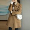 Artistic Wool Blend Coat - Korean Style Slim Fit Mid-Length Retro Overcoat