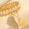 Middle Eastern Vintage Pearl Bracelet with 24K Gold-Plated Coin Pendant
