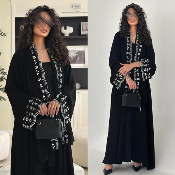 LN258 Modest Fashion Embroidered Cardigan Long Dress with Headscarf