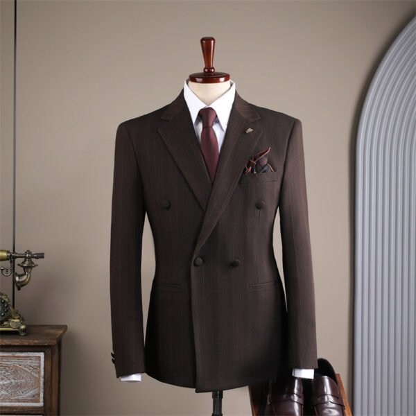 2025 Autumn and Winter Suit Men's High-End Double-Breasted Striped Suit Men's Suit Casual Groom's Wedding Dress