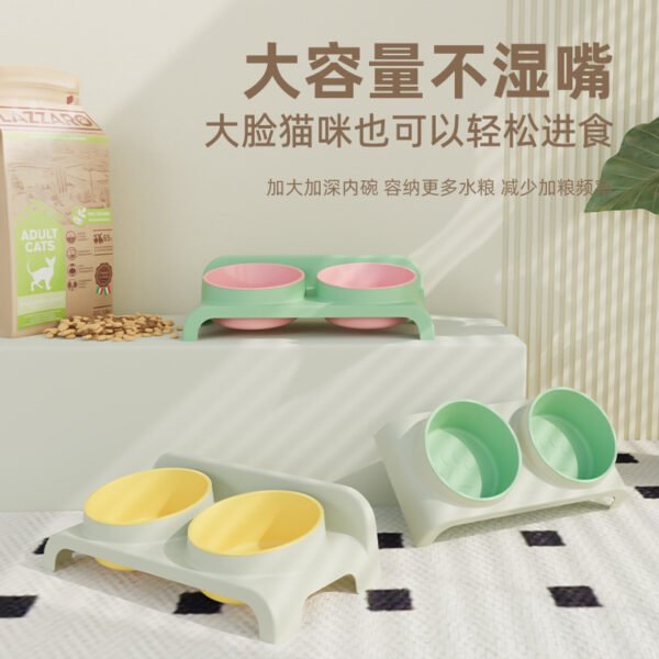 Cat Bowl, Cat Food Bowl, Cat Rice Bowl, Cat Food and Drinking Water Double Bowl, Cervical Spine Protection Dog Bowl, Anti-Knock over Pet Feeding Bowl