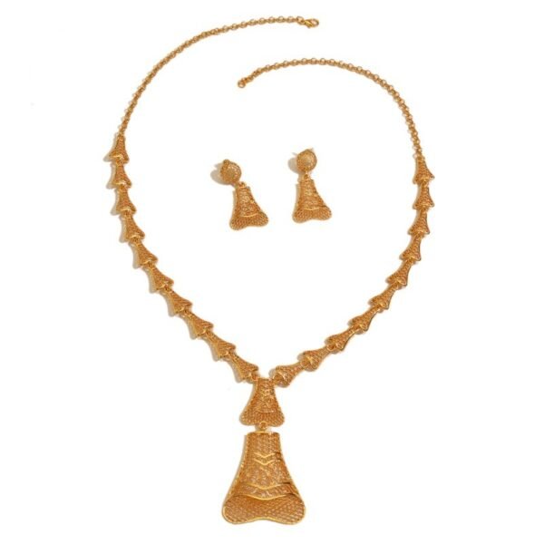 Middle Eastern Hollow Filigree Bell-Shaped Long Necklace Earrings Set