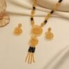Cross-Border Bestseller Ethnic Style Spiral Hollow Black Bead Necklace Set with Long Tassel Earrings, Exotic Style
