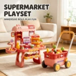 Kids Supermarket Shopping Cart Playset - Fruit & Vegetable Set with Cash Register