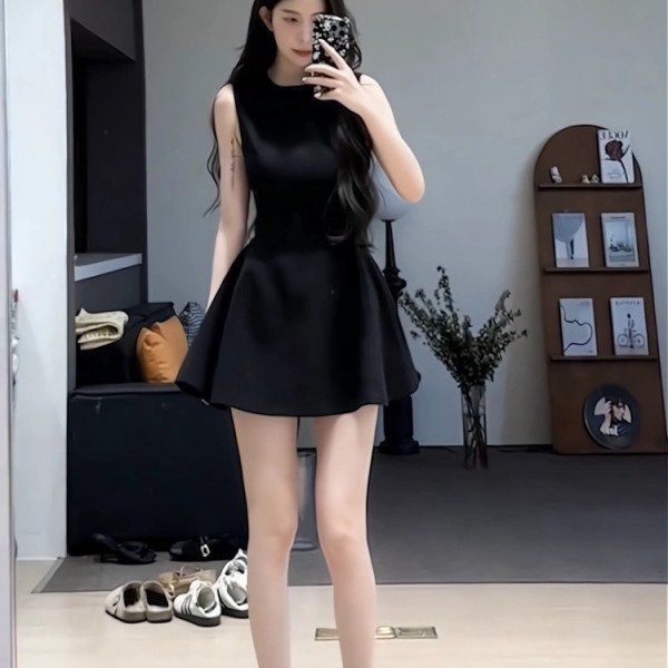 Elegant Slim-fit Sleeveless Vest Dress Women's Summer All-match Short Skirt Small Waist A-line Skirt