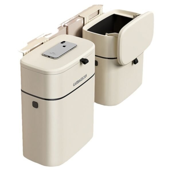 Wall Mounted Kitchen Bin with Lid - Hanging Waste Bin for Cupboard Door