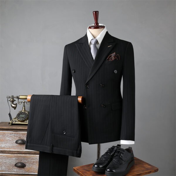 Double Breasted Striped Suit Men's Business Slim Formal Wear Bridegroom Wedding Dress