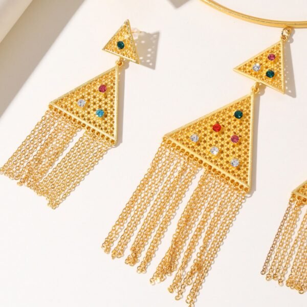 Middle Eastern Ethnic Necklace Set with Gold Tassel Earrings Clavicle Chain 3 Middle Eastern Ethnic Necklace Set with Gold Tassel Earrings Clavicle Chain