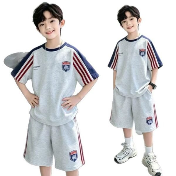 O1CN01hNzecu1CSEQo2pJyO_2218561860079-0-cib Boys Gray Sports Two-Piece Set Short Sleeve and Shorts