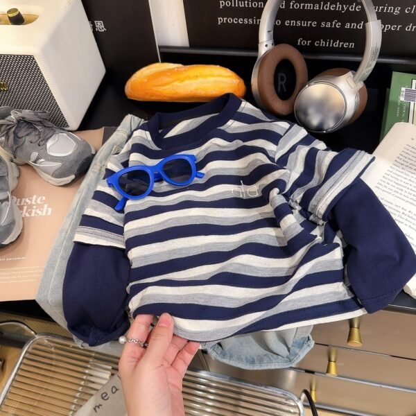 Boys' Long-Sleeve T-Shirt, Striped Fake Two-Piece Long-Sleeve Base Shirt