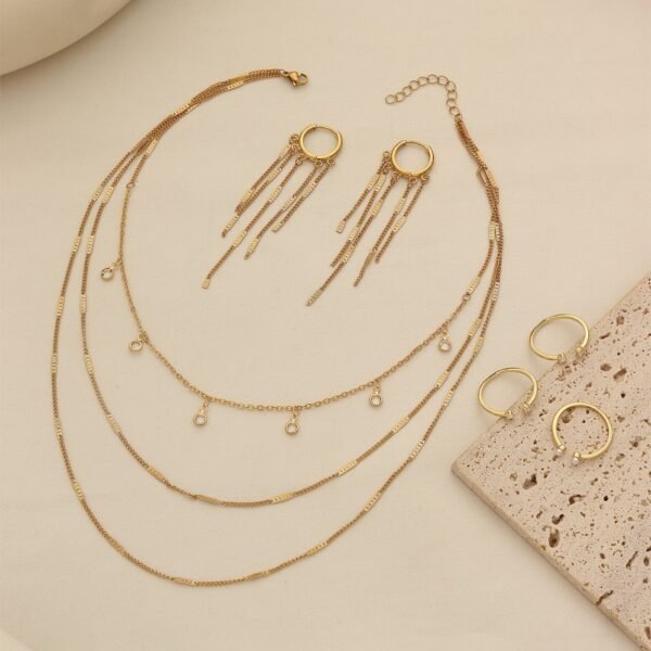 Brass Gold-Plated Pressed Sheet Necklace Chain Three-Piece Set with Ring