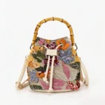 Vintage Linen Bamboo Knot Handbag - Chinese Style Floral Beaded Bag