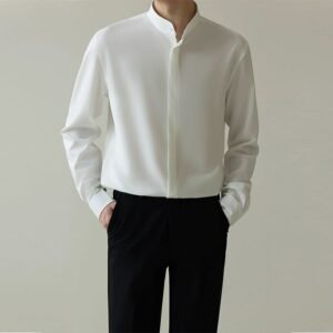 Men's Mandarin Collar Shirt - Modern Chinese Style Slim Fit Long Sleeve