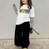Children's Two-in-One Long Sleeve T-Shirt, Cartoon Patchwork Sleeve Top