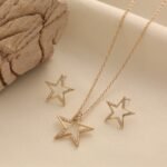 European Cross-Border Cut Out Five-Pointed Star Clavicle Chain Necklace Earrings Jewelry Set
