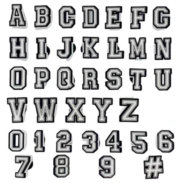 Black and White Letter and Number Shoe Charms - PVC Clog Decorations