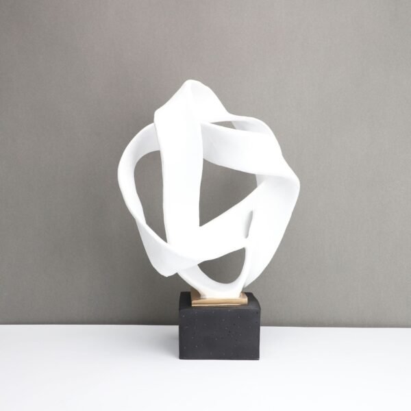 Metal & Marble Ribbon Sculpture - Modern Chinese Style Desk Ornament