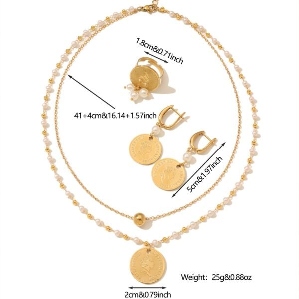 Turkish Portrait Coin Badge Chain Pearl Double-Layer Necklace Jewelry Set 4 Turkish Portrait Coin Badge Chain Pearl Double-Layer Necklace Jewelry Set
