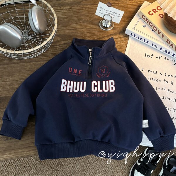 Children's Western Style Sports Zipper Pullover Sweatshirt, Long Sleeve Collar