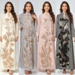 MT557 New Women Fashion Dress, Stand Collar Beaded Embroidery Light Luxury Cross-Border Ready Stock
