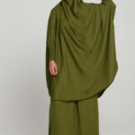 21459 Solid Color Hooded Dress Two-Piece Set