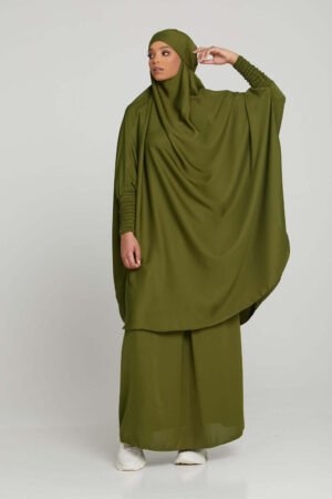 21459 Solid Color Hooded Dress Two-Piece Set