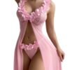 Cross-Border Foreign Trade European and American New Sexy Lingerie Sexy Women's Flower Front Placket Mesh Suspender Long Skirt Sexy Suit