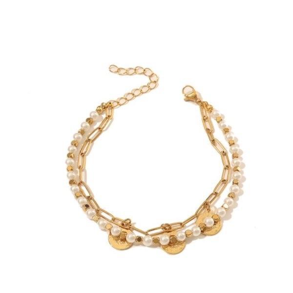 Middle Eastern Retro Pearl Rice Flower Coin Pendant Bracelet