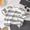 Boys Striped Cotton T-Shirt - Short Sleeve Summer Sports Top