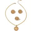 Vintage Sunflower Badge Jewelry Embossed Necklace and Earring Set