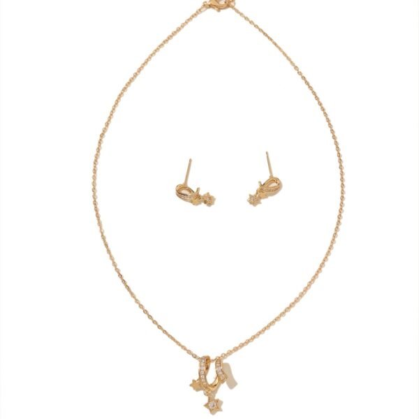 Copper Inlaid Zircon Meteor Shower Necklace Geometric Star Pendant Earrings Set