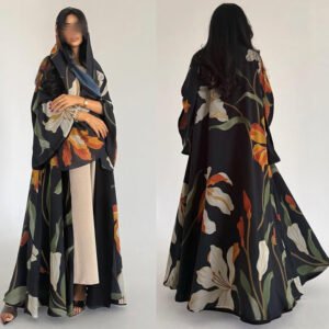 LN238 Cardigan imprimé floral peinture à l'huile avec ensemble deux pièces foulard assorti