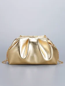 Gold Pleated Chain Crossbody Bag – Luxury Niche Fashion Party Clutch