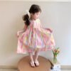 Girls' Graffiti Vest Dress, Summer Rainbow Pink Princess Dress