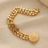 Cross-Border Copper Alloy Handmade Chain Gold-Plated Badge Bracelet, French Retro Round Tag